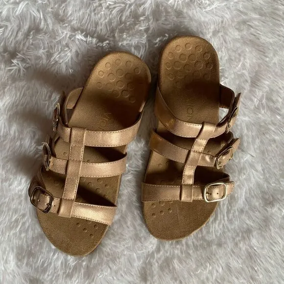 Vionic Misa Rose Gold Strappy Slip on Sandals Womens Size 9 Wide