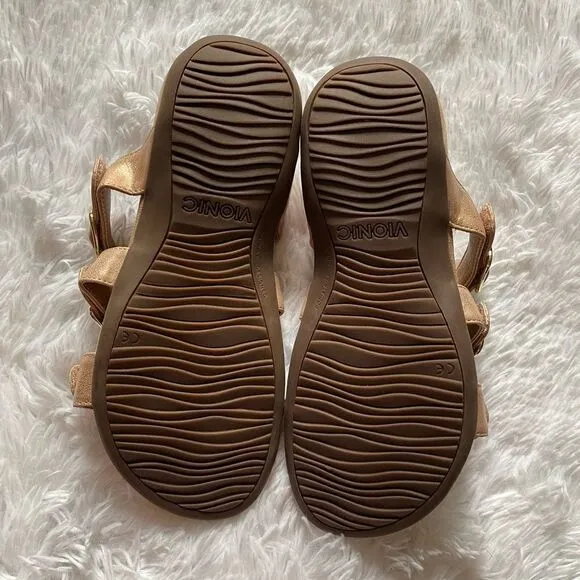 Vionic Misa Rose Gold Strappy Slip on Sandals Womens Size 9 Wide