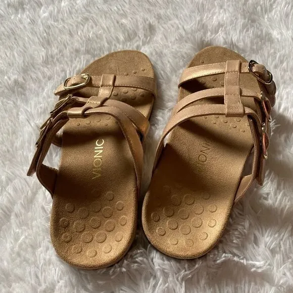 Vionic Misa Rose Gold Strappy Slip on Sandals Womens Size 9 Wide