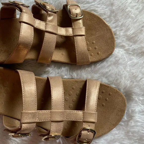Vionic Misa Rose Gold Strappy Slip on Sandals Womens Size 9 Wide