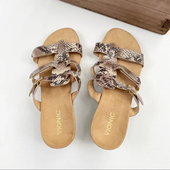 Vionic- NEW Radia Adjustable Triple Strap Snake Print Sandal Size 10