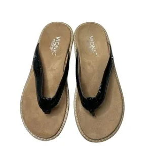 Vionic Orthaheel ‘Grenada’ Black Patent Leather Wedge Sandals. Size 7.