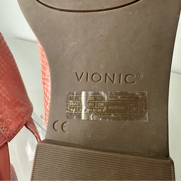 Vionic Pink Embossed Leather Ella Slingback Summer Beach Casual Sandals Size 9.5