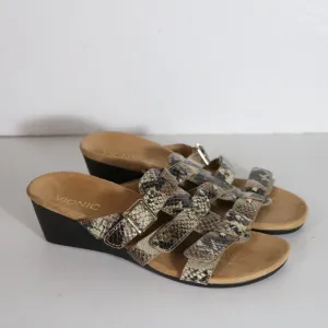 Vionic Radia Wedge Sandals Womens 7 Brown Snake Leather Strappy Slip On
