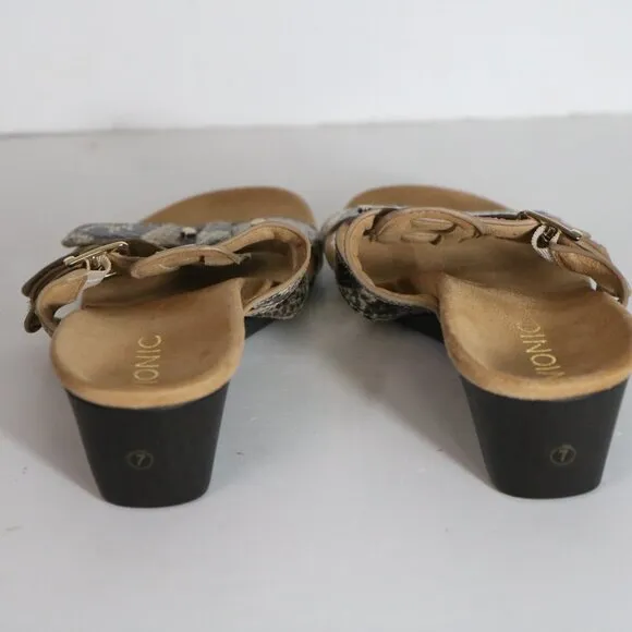 Vionic Radia Wedge Sandals Womens 7 Brown Snake Leather Strappy Slip On