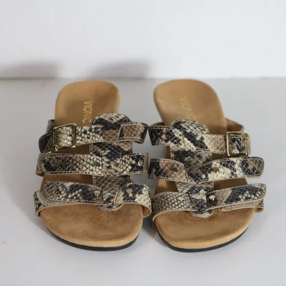 Vionic Radia Wedge Sandals Womens 7 Brown Snake Leather Strappy Slip On