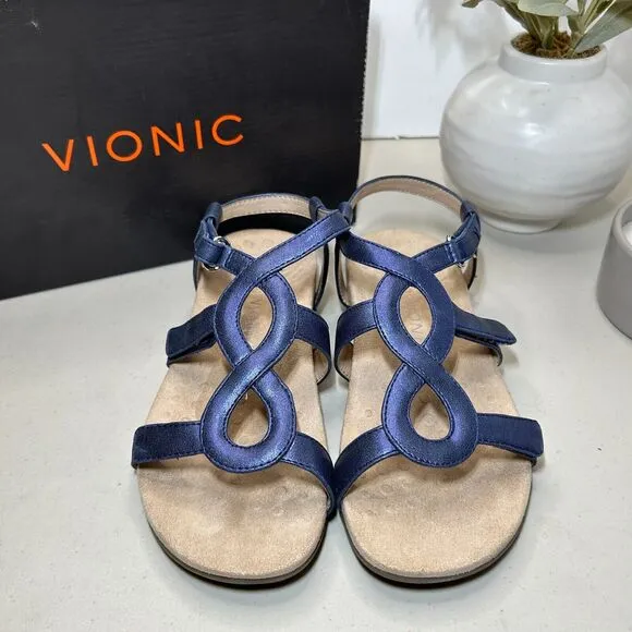 Vionic Rest Jodie Orthopedic Strappy Sandals Metallic Navy TVW5391 Women 6