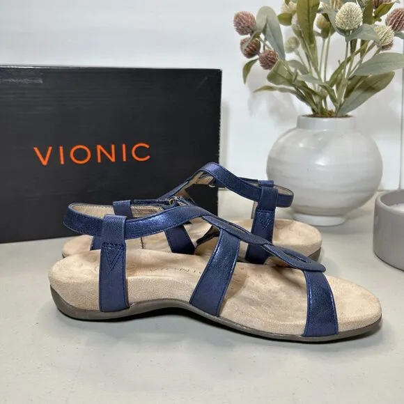 Vionic Rest Jodie Orthopedic Strappy Sandals Metallic Navy TVW5391 Women 6