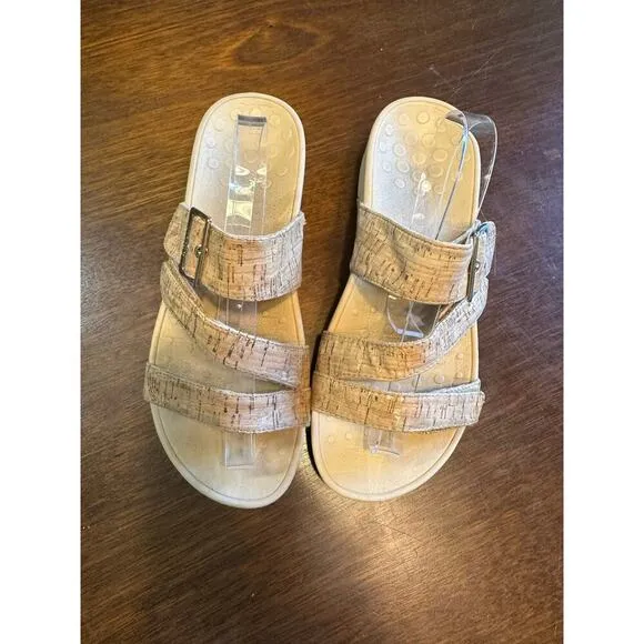 Vionic Wedge Sandals Women 9 Neutral Black Cork Spring Beach Vacation Orthopedic