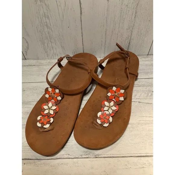 Vionic white/orange floral orthopedic sandals Sz 8.5