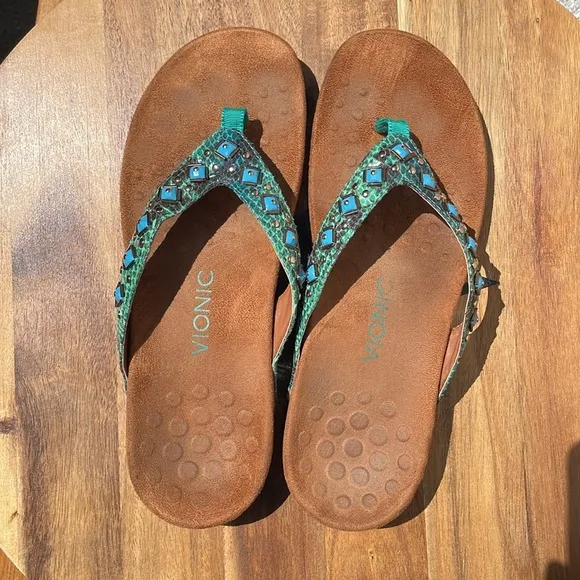 Vionic Women’s Floriana Sandals Teal Snake Size 9