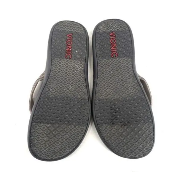Vionic Tide Casandra Pewter Leather Sandal Flip Flop Women's US size 9