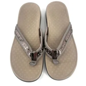 Vionic Tide Casandra Pewter Leather Sandal Flip Flop Women's US size 9