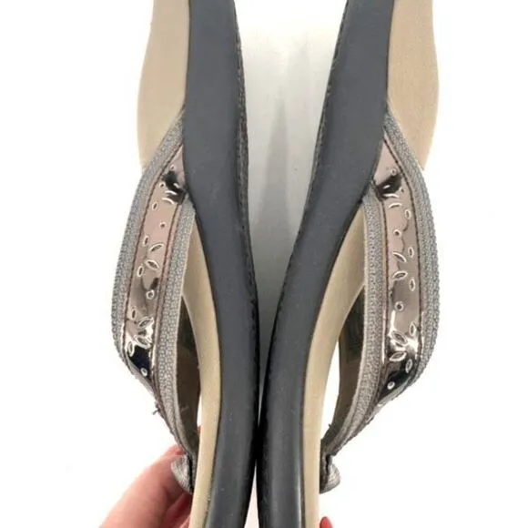 Vionic Tide Casandra Pewter Leather Sandal Flip Flop Women's US size 9