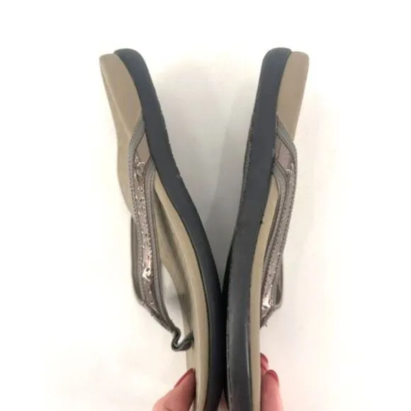 Vionic Tide Casandra Pewter Leather Sandal Flip Flop Women's US size 9