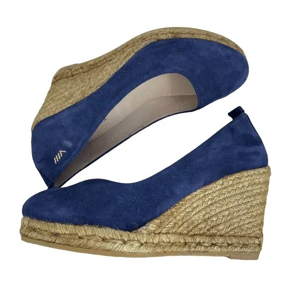 Viscata Barcelona Rose Shoes Espadrilles Wedges 39 Suede Navy Blue Heels Sandals