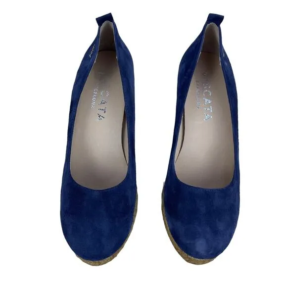 Viscata Barcelona Rose Shoes Espadrilles Wedges 39 Suede Navy Blue Heels Sandals