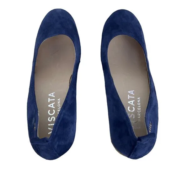 Viscata Barcelona Rose Shoes Espadrilles Wedges 39 Suede Navy Blue Heels Sandals