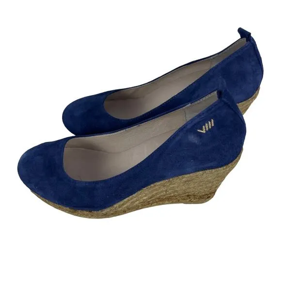 Viscata Barcelona Rose Shoes Espadrilles Wedges 39 Suede Navy Blue Heels Sandals