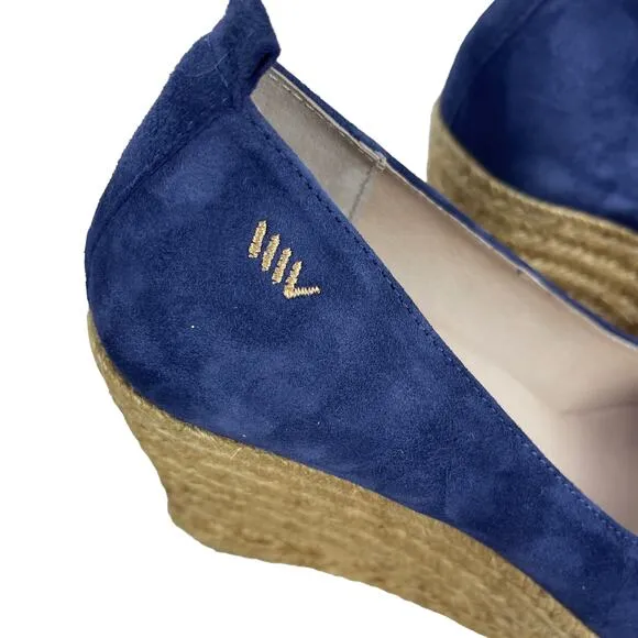 Viscata Barcelona Rose Shoes Espadrilles Wedges 39 Suede Navy Blue Heels Sandals