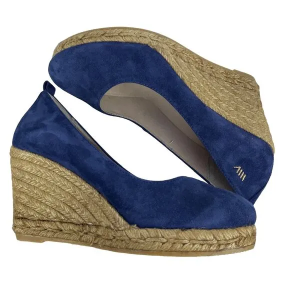Viscata Barcelona Rose Shoes Espadrilles Wedges 39 Suede Navy Blue Heels Sandals
