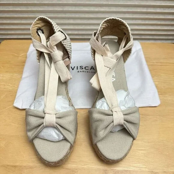 VISCATA Tossa Canvas Beige Ankle Strap Espadrille Sandals 36 EU/US 5.5-6 NEW