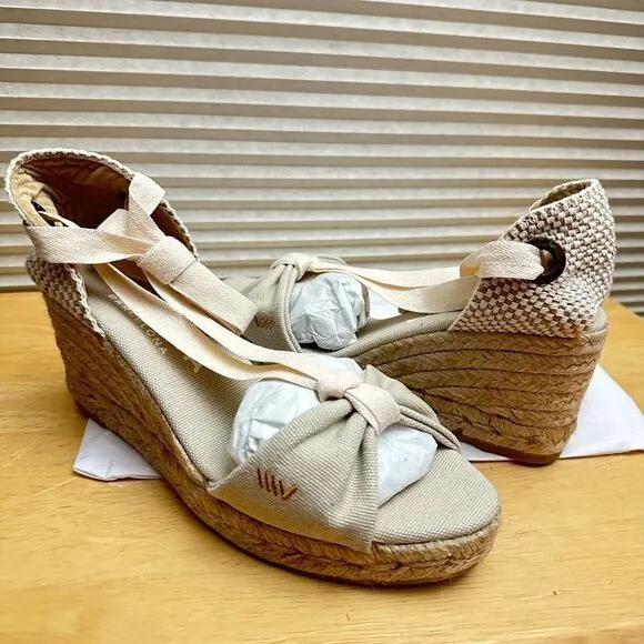 VISCATA Tossa Canvas Beige Ankle Strap Espadrille Sandals 36 EU/US 5.5-6 NEW