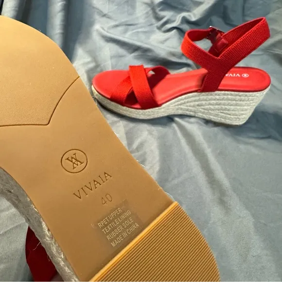 VIVAIA Sally Ruby Red Espadrille Wedge Sandals, Women’s Size 9 (EU 40), NWOT