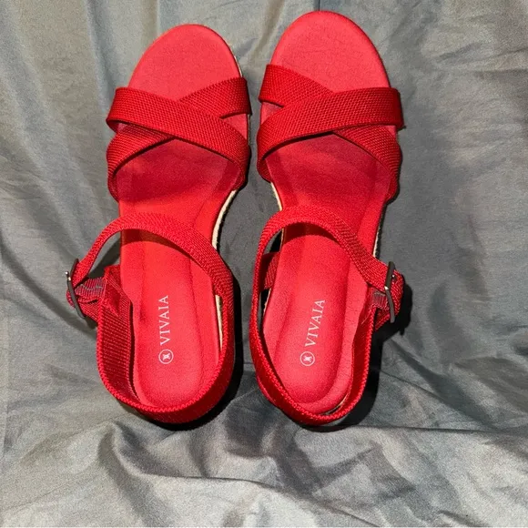 VIVAIA Sally Ruby Red Espadrille Wedge Sandals, Women’s Size 9 (EU 40), NWOT
