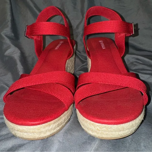VIVAIA Sally Ruby Red Espadrille Wedge Sandals, Women’s Size 9 (EU 40), NWOT