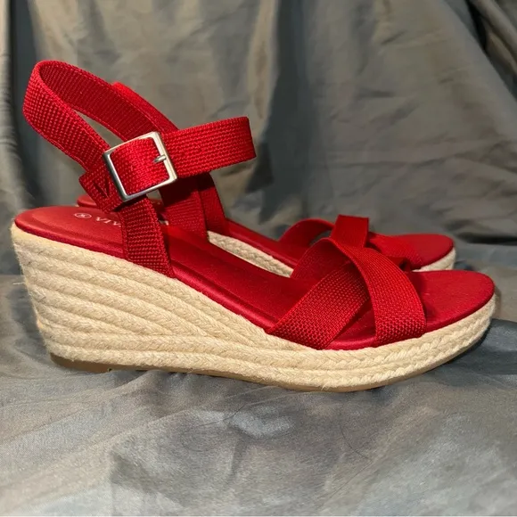 VIVAIA Sally Ruby Red Espadrille Wedge Sandals, Women’s Size 9 (EU 40), NWOT
