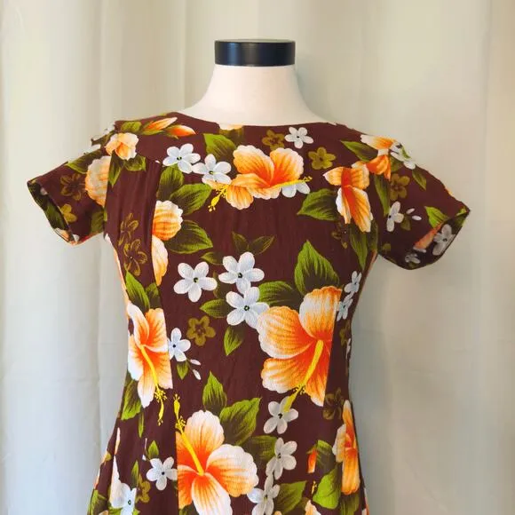 VTG 60s Ui Maikai Barkcloth Maxi Hawaiian Dress size XS / Small