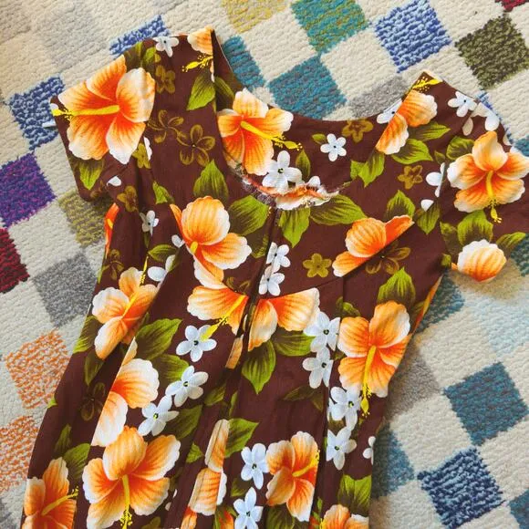 VTG 60s Ui Maikai Barkcloth Maxi Hawaiian Dress size XS / Small