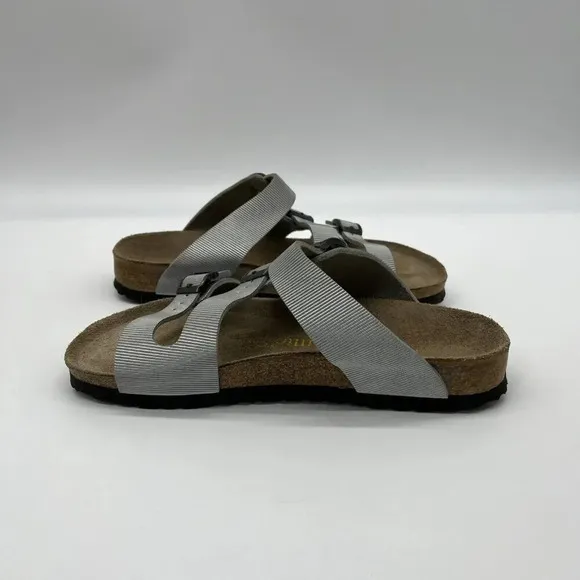 Vtg Birkenstock Papillio Textured Triple Strap Comfort Sandals Womens 7 Silver