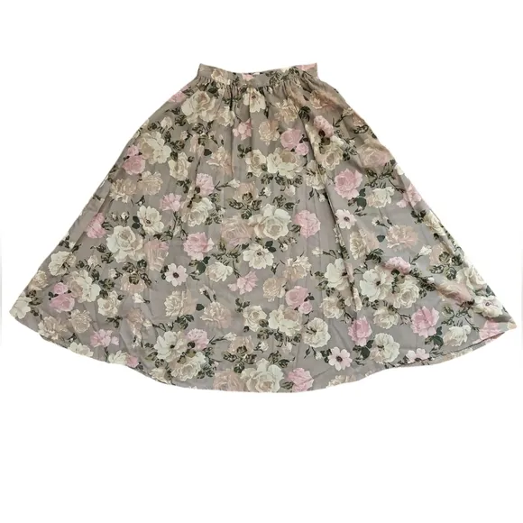 Vtg Scott McClintock 80s/90s Asymmetrical Cream/Pink/Green Midi Skirt