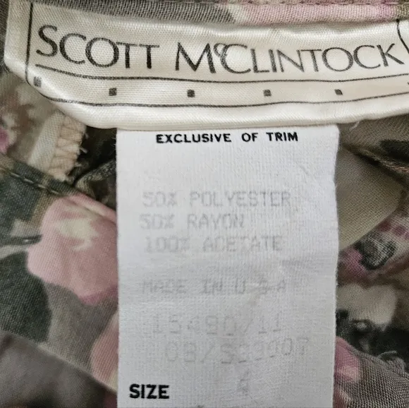 Vtg Scott McClintock 80s/90s Asymmetrical Cream/Pink/Green Midi Skirt