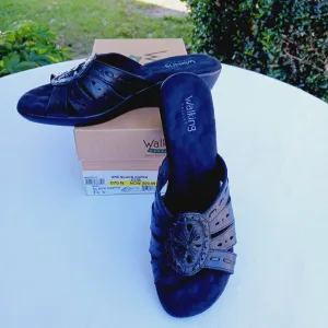 Walking Cradles Arc Black Nappa Slip On Wedge Sandals 7 1/2 N