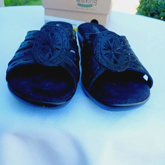 Walking Cradles Arc Black Nappa Slip On Wedge Sandals 7 1/2 N