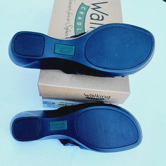 Walking Cradles Arc Black Nappa Slip On Wedge Sandals 7 1/2 N