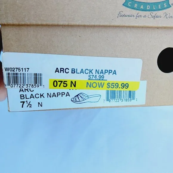 Walking Cradles Arc Black Nappa Slip On Wedge Sandals 7 1/2 N