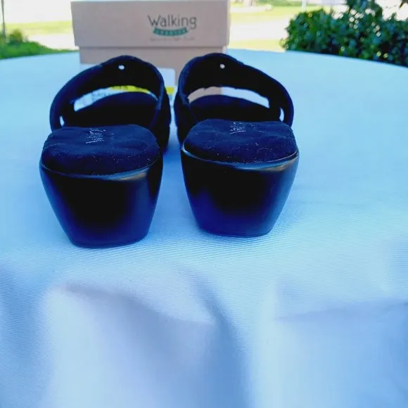 Walking Cradles Arc Black Nappa Slip On Wedge Sandals 7 1/2 N