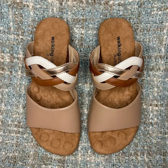 Walking Cradles Cruz Braided Leather Sandals in Neutral Multi (Wide)