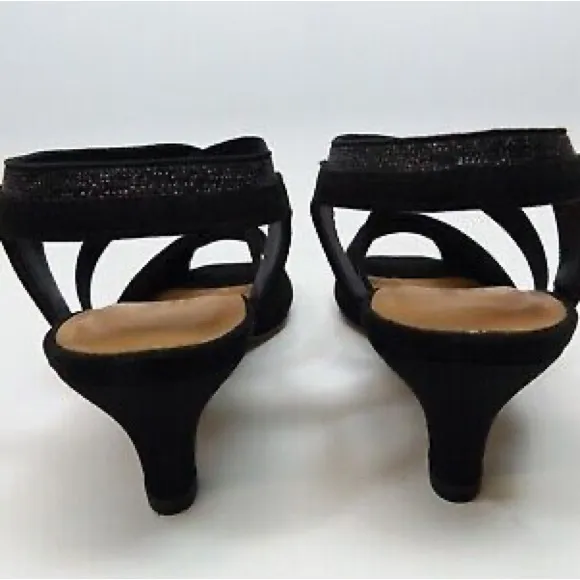 WALKING CRADLES MARK LEMP CLASSICS BOA BLACK KITTEN HEEL SANDALS NWT SZ 6.5