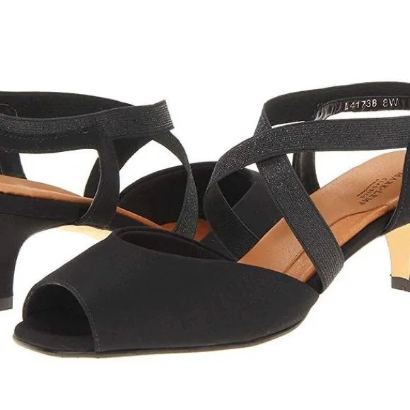 WALKING CRADLES MARK LEMP CLASSICS BOA BLACK KITTEN HEEL SANDALS NWT SZ 6.5