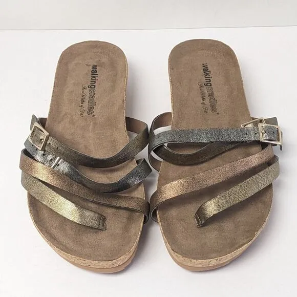 Walking Cradles Penelope Slide Sandals, Metallic Multi, Women's 8 Extra Wide