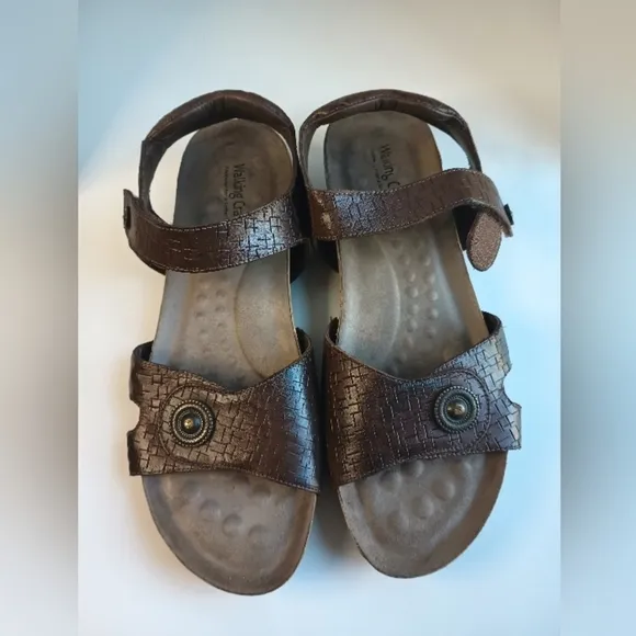 Walking Cradles Womens Sandals Size 12 Slingback Brown Croc Leather Cushioned