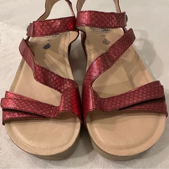 Wanda Panda Leather Metallic Berry Comfort Sandals Made in Spain 9