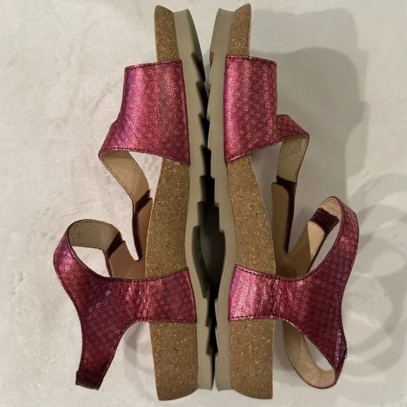 Wanda Panda Leather Metallic Berry Comfort Sandals Made in Spain 9