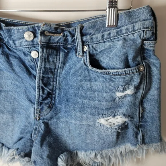 We The Free Free People Button Fly Distressed Denim Shorts | Size 25