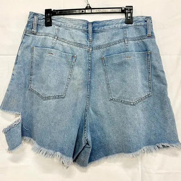 We The Free High Waisted Distressed Frayed Denim Jean Short Blue Women's Size 33